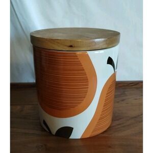 Orla Kiely Orange Canister Scribble Pear Ceramic Stoneware Canister EUC